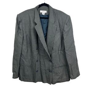 Chaus Women Plaid Wool Blend Blazer Florentine Double Breasted Lined Navy Sz 24W